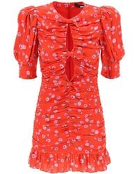 ROTATE BIRGER CHRISTENSEN - Floral Printed Satin Mini Dress With Ruching - Lyst