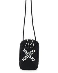 KENZO Phone Holder Con Tracolla Logo Cross--Nero, Bianco