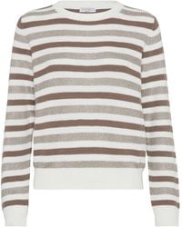 Brunello Cucinelli - Striped Cotton Crewneck Sweater - Lyst