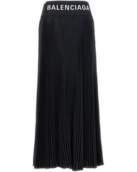 Balenciaga - Logo Pleated Skirt Gonne Nero - Lyst