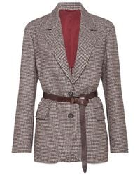 Brunello Cucinelli - Blazer Con Cintura E Motivo Pied-De-Poule-Donna - Lyst