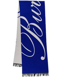 Burberry - Sciarpa blu con logo e profili sfilacciati - Lyst