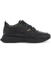 BOSS - Leather Sports Sneakers With Strap For Men - Lyst