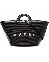 Marni - Borsa In Vimini Con Ricamo Logo - Lyst