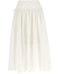 Self-Portrait - Cotton Embroidered Midi Gonne Bianco-Donna - Lyst