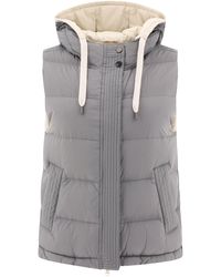 Brunello Cucinelli - Nylon Down Vest With Hood And Shiny Trim - Lyst