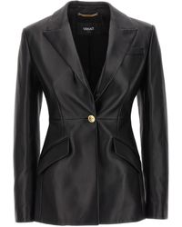 Versace - Single-breasted Leather Blazer Jackets - Lyst