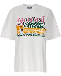 Ganni - Logo Print T Shirt Bianco - Lyst