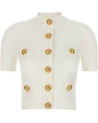 Balmain - Logo Buttons Cardigan Maglioni Bianco - Lyst