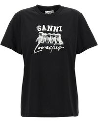 Ganni - Puppy Love T Shirt Bianco/Nero - Lyst