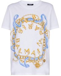 Balmain - T-Shirt Con Stampa Paris Catene-Donna - Lyst