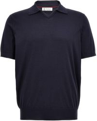 Brunello Cucinelli - Knitted Shirt Polo Blu - Lyst
