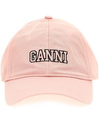 Ganni - Logo Embroidery Cap Cappelli Rosa - Lyst