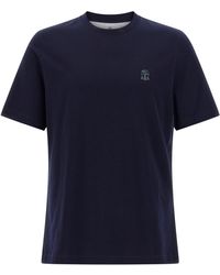 Brunello Cucinelli - Logo Print T Shirt Blu-Uomo - Lyst