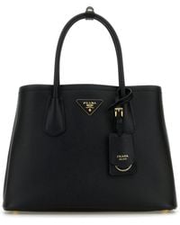 Prada - Black Leather Small Double Handbag - Lyst
