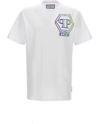 Philipp Plein - Rhinestone Logo T Shirt Bianco - Lyst