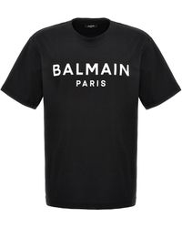 Balmain - Logo Print T Shirt Bianco/Nero - Lyst