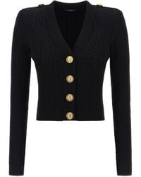Balmain - Twisted Knit Cardigan Maglioni Nero-Donna - Lyst