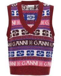 Ganni - Jacquard Wool Vest With Logo Pattern - Lyst