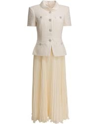 Self-Portrait - Boucle Midi Dress With Pleated Skirt - Lyst