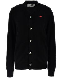 COMME DES GARÇONS PLAY - Button-Closure Wool Cardigan With Logo Patch - Lyst