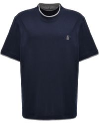 Brunello Cucinelli - Double Layer T Shirt Blu - Lyst