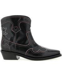 Ganni - Low Shaft Embroidered Western Boots And Ankle Boots - Lyst