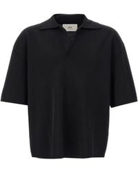 Ami Paris - V-Neck Polo Shirt With Oversized Fit - Lyst