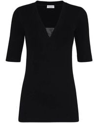 Brunello Cucinelli - Cotton V-Necked Top - Lyst