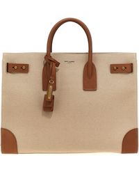 Saint Laurent - Two-Tone Canvas And Leather Large Sac De Jour Handbag - Lyst