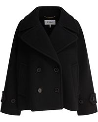 Chloé - Double Breasted Wool Coat Trench E Impermeabili Nero-Donna - Lyst