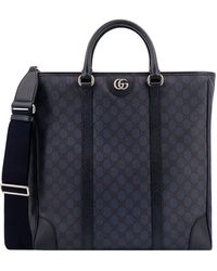 Gucci - Gg Supreme Fabric And Leather Handbag With Metal Logo - Lyst