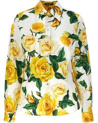 Dolce & Gabbana - Camicia manica lunga in cotone stampa rose gialle - Lyst