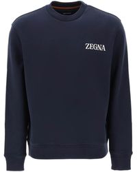 Zegna - Crew Neck Sweatshirt With Flocked Logo - Lyst