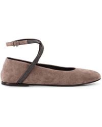 Brunello Cucinelli - Suede Ballerinas With Monili Detail - Lyst