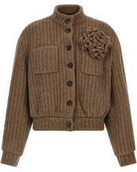 GIUSEPPE DI MORABITO - Wool Bomber Jacket Puffer Jackets Marrone-Donna - Lyst