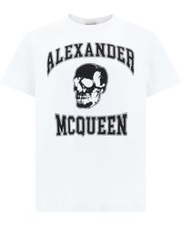 Alexander McQueen - T-Shirt Con Stampa Teschio E Logo Varsity - Lyst