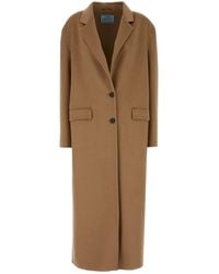 Prada - Camel Wool Blend Coat - Lyst