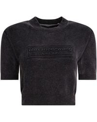 Alexander Wang - Cropped Crew Neck T-Shirt T-Shirts Nero-Donna - Lyst