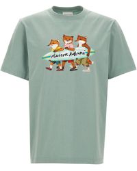 Maison Kitsuné - Surfing Foxes T Shirt Celeste - Lyst