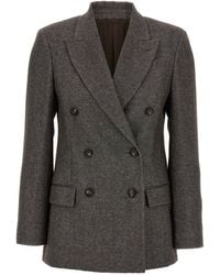 Brunello Cucinelli - Blazer Tweed Monile Blazers Marrone-Donna - Lyst