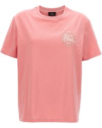 Etro - Logo Embroidery T Shirt Rosa - Lyst