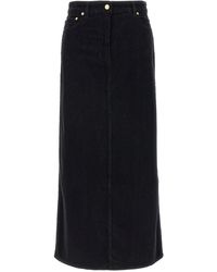 Ganni - Long Velvet Ribbed Skirt - Lyst