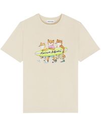Maison Kitsuné - T-shirt in cotone con stampa Foxes frontale - Lyst
