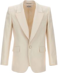 Saint Laurent - Silk Single Breast Blazer Jacket Jackets - Lyst