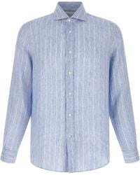 Brunello Cucinelli - Striped Linen Shirt Shirt And Blouse Light Blue - Lyst