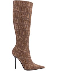 Versace - Allover Canvas & Leather Knee-high Boot - Lyst