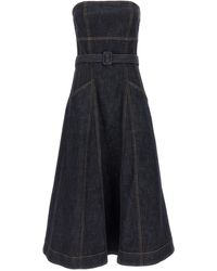Self-Portrait - Denim Bandeau Midi Dress Abiti Blu-Donna - Lyst