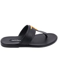 Tom Ford - Leather Flip Flops With Logo Plaque - Lyst