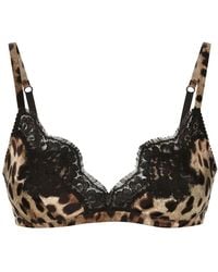 Dolce & Gabbana - Leopard-Print Soft-Cup Satin Bra With Lace Detailing - Lyst